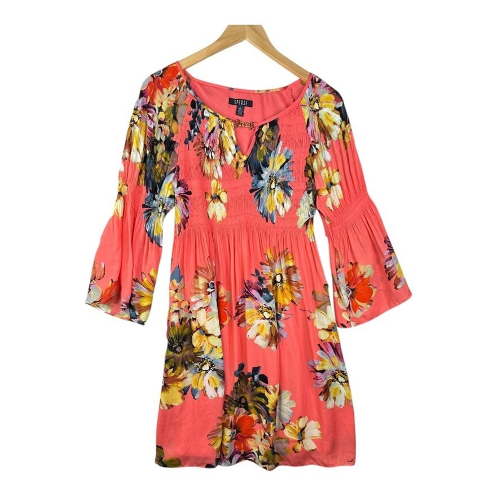 New Spense Floral Print Long Sleeve Dress size 12 Orange/Yellow
